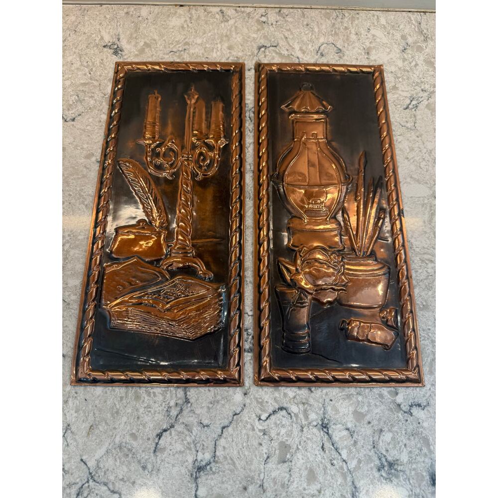 Set of 2 Vintage MCM Copper Still Life Wall Art 3D JL